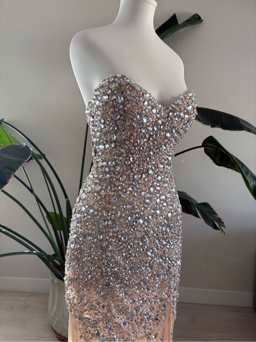 Jovani Strapless Crystal-Embellished Gown - Nude & Silver - Picture 3 of 7